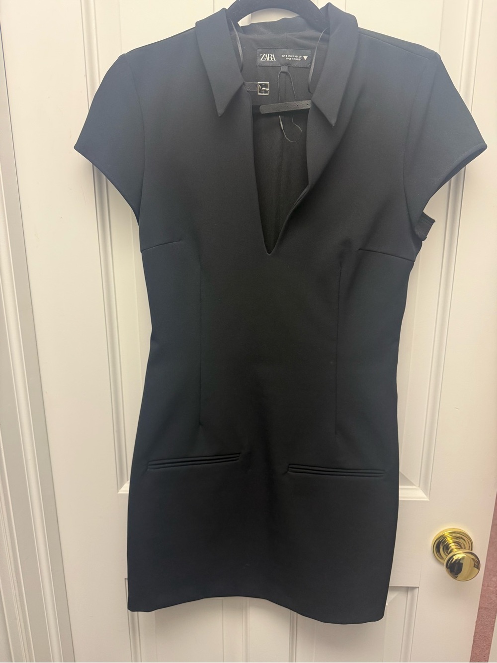 Zara Black Mini Dress with V-Neck Collar